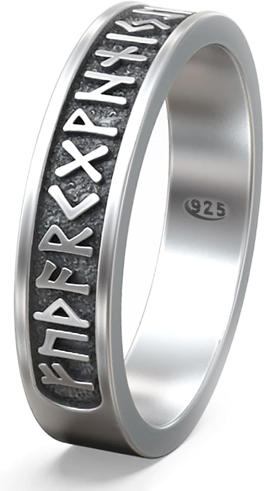 Discover the Enchantment of the Viking Rune Ring: Exquisite Sterling Silver 925 Celtic Wedding Bands for Men and Women - Perfect Pinky and Thumb Rings Adorned with Elder Futhark Norse Runes and Symbols - A Unique Nordic Pagan Jewelry Gift